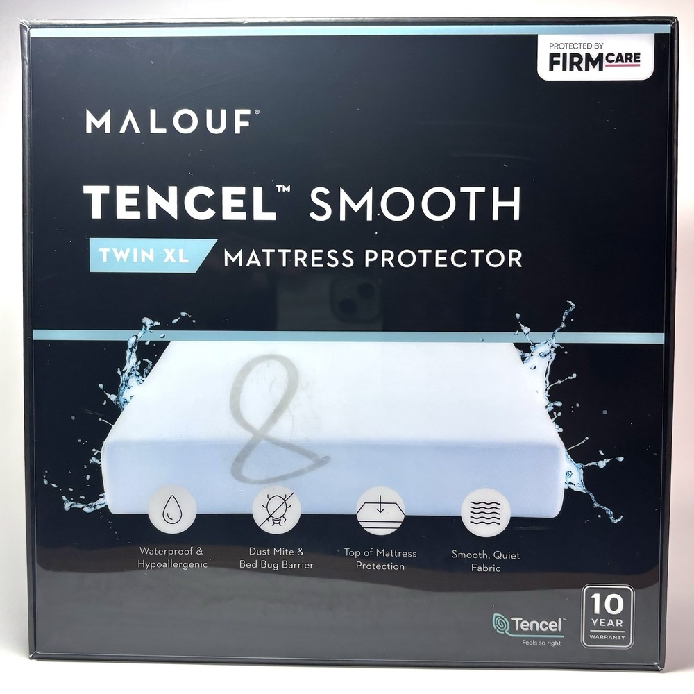 Malouf Tencel Smooth TWIN XL Mattress Protector Waterproof Hypoallergenic New!